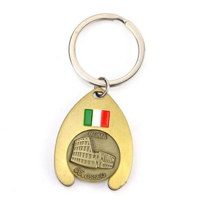 China Key Chain Roma Souvenir Keychain Ring Maker Custom Trolley Coin Canadian Loonie Coin Key Chain for sale