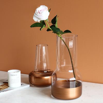 China Simple Modern Minimalist Conical Warm Shaped Pot Vase Copper Color Clear Crystal Glass Vase for sale