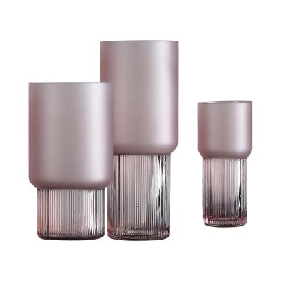 China Vertical fluted decoration frosted glass crystal vase of minimalist modern rose vase bottom for sale