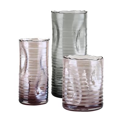 China Europe Decorations Creative Modern Minimalist Hydroponic Glass Vases Cylindrical Twisted Flower Crafts for sale