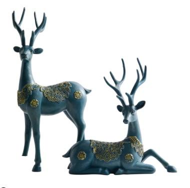 China CREATIVE NORTHERN EUROPE HOME DECORATION ART RED DEER COUPLE RESIN DISPLAY CRAFTS for sale