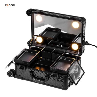 China Mini Cabin Height Mini Cabin Makeup Train Case Beauty Trolley Rolling Case KC-158XS LED Cosmetic Built-in Lights for sale