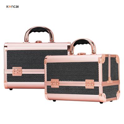 China New color koncai makeup beauty travel vanity aluminum cosmetic train case elegant and compact nail trolley for sale