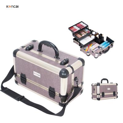 China Portable and Heavy Duty Portable Travel Makeup Case Aluminum Box Vanity Carry Cosmetic Case KC-M34 for sale