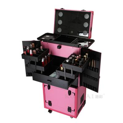 China large capacity & Many Compartment Trolley Suitcase Makeup Cosmetic Case Artist Hairdresser Hard Aluminum Case for sale