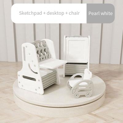 China DESK  multi functional kids drawing table chair set with blackboard and white board chair desk toy storage for sale