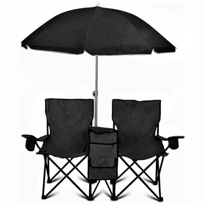 China Modern Two Person Outdoor Camping Double Chair Picnic Chairs Portable Folding Beach Chair With Umbrella for sale