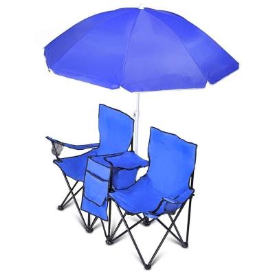 China Factory Wholesale Price Modern Foldable Portable Beach Chair Double Folding Camping Chair With Umbrella for sale