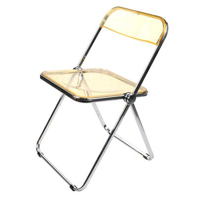 China Hot Selling Modern Dining Acrylic Yellow Plastics Foldable Chairs Transparent Folding Chair for sale