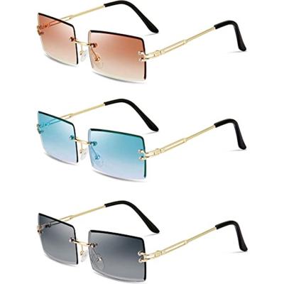 China Custom Fashion Sunglasses Rimless Square Logo Vintage Eyewear Rectangle Sunglasses for sale