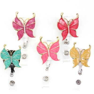 China Lead& Rhinestone Nickel Free Animal Butterfly Enamel Mix Color Fashion ID Badge Holder Retractable Reel for sale