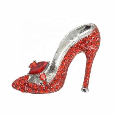 China Fashionable Lady Shoe Shape Brooch Pins Crystal Rhinestone High Heel Shoes For Women for sale