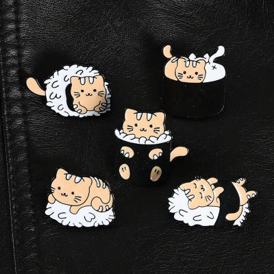 China Fashionable Creative Cute Brooch Food Badge Alloy Enamel Cat Sushi Pin Memorial Gift For Promotional for sale