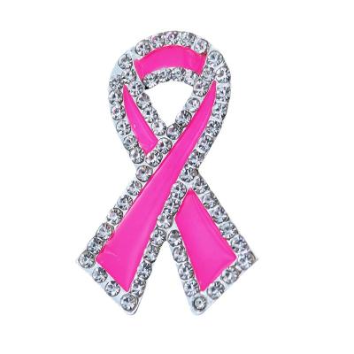 China Fashionable Pink Purple Enamel Crystal Ribbon Breast cancer awareness Pin Brooch for sale