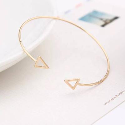 China Wholesale New Arrivals Trendy Gold Plated Crystal Double Left Triangle Bangle for sale