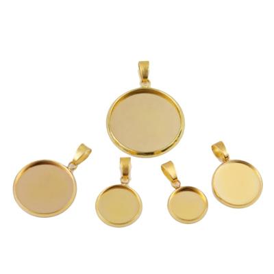 China Ramadan Hiphop Gold Photo Pendants Tray Round Blank Simple Picture Frame Memory Picture Frame Charms Pendant For Women for sale