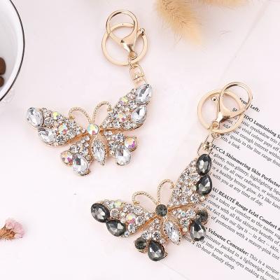 China Luxury Bag Rhinestone Crystal Butterfly Pendant Keychain Insect Dangle Key Chain For Women for sale