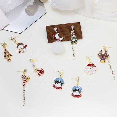 China Fashion Romantic Alloy Christmas Tree Gift Snowflake Asymmetrical Santa Claus Charm Earrings For Women Jewelry for sale