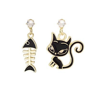 China Romantic Fashion Design Earring Asymmetric Cat Fish Bone Earrings For Women Gift for sale