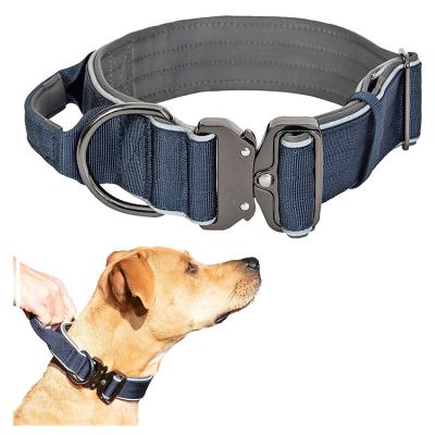 China Personalized Tactical Heavy Duty Adjustable Military K9 Collar Dog Collar with Metal Buckle and Handle for sale