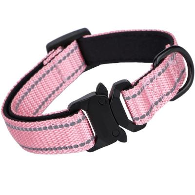 China Personalized Dog Collar Nylon Reflective Soft Neoprene Padded Dog Collar With Quick Release Metal Buckle for sale