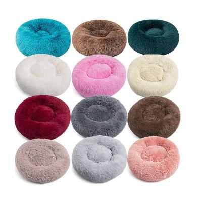 China Dog Cat Donut Dog Bed Durable Anti-Slip Comfortable Faux Fur Fluffy Cat Sleeping Bed With Multiple Colors for sale