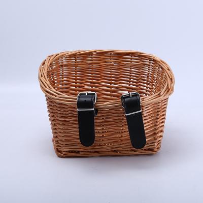 China Durable Wicker Front Handlebar Bike Basket, Artificial Wicker Woven Bicycle Basket Rattan Bike Basket Square Shape For Kids for sale