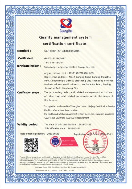 ISO 9001 - Shandong Hongfeng Electric Group Co., Ltd.