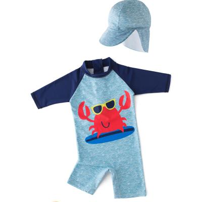 China Baby Boy Breathable Swimwear+hat 2pcs Set Sunscreen Red Infant Kids Beach Toddler Swimming Suit Crab Surfing Swimwear for sale