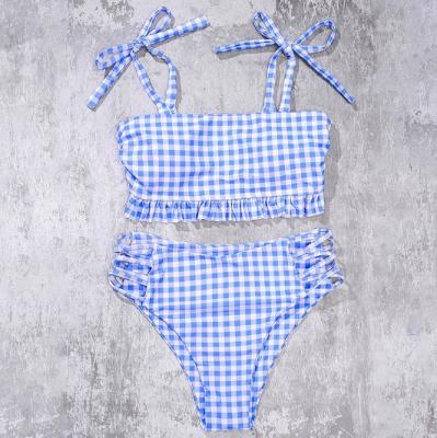 China Bikinis Plus Size Bow Plaid Push Up Sexy Bikini 2021 Hot Sale Straps Padded Retro High Waist Swimsuit Swimwear Women Biquini Factory for sale