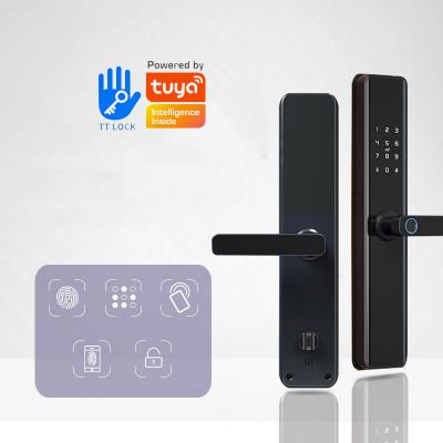 China Durable high security rfid alarm system electronic passcode biometric lock tuya smart door lock with handle for sale