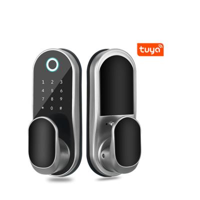 China Wooden Door Handle Digital Fingerprint Door Lock Fingerprint App tuya Household Door Locks Smart Door Lock for sale