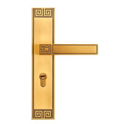 China New Chinese Style New Chinese Style Bedroom Door Lock Chinese Yellow Bronze Panel Handle Zinc Alloy Magnetic Wooden Door Lock for sale