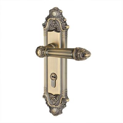 China New Chinese Style Household Door Lock European Magnetic Silent Wooden Zinc Alloy Handle Lock Yellow Bronze for sale