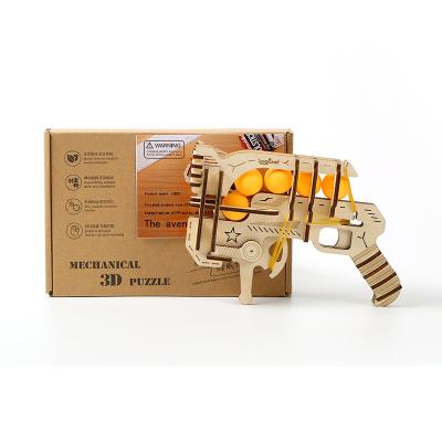 China Cartoon Toy New Product DIY Product Pistol Jigsaw Puzzles Wholesale Child Safety Wooden Pistol Splicing Toys for sale