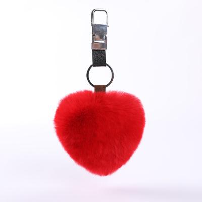 China Wholesale Faux Rabbit Fur Ball Heart Shape Plush Fake Hair Heart Chain Pendant Charm for sale