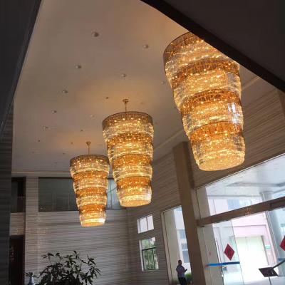 China Restaurant modern custom made aisle hotel villa large size crystal and stainless steel glass ceiling pipe strip pendant lamp for sale