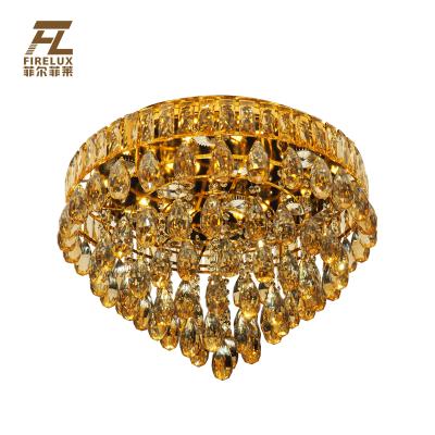 China High Quality Contemporary Amber European American Style Pendant Living Room Bedroom Champagne Gold Ceiling k9 Crystal Chandelier Light for sale