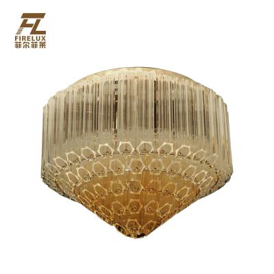 China Contemporary Living Room Dining Hall Household Hotel Duplex Building Acid Glass Plating Amber Color Cafe Chandelier Lamp for sale