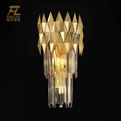 China Easy Installation Crystal Drop Rod Widely Used Paint Aluminum Gold Plating Hotel Application Stainless Steel Iron Black Color Wall Lights for sale