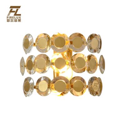 China EUROPEAN READY Brass Crystal Sunflower Mini Size Gold Color Hotel Villa Copper Stock H65 Crystal Wall Lamp For Bedroom Home Decor for sale