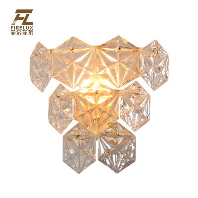 China Post-modern Stock H65 copper hotel villa gold brass glass color ready mini size wall lamp for bedroom home decor for sale