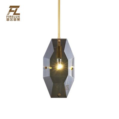 China Gloden Modern Gray Crystal Postmodern Luxury Adjustable Single Head Contemporary Lamp Shade Creative Simple Pendant Lamp for sale