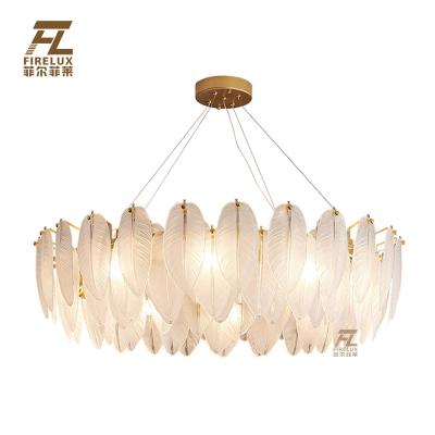 China Contemporary Glass Shades Adjustable Sizes Modern White Hand Made Art Sheet Leaves Art Design Fashion Postmodern Luxurious Hanging Light for sale