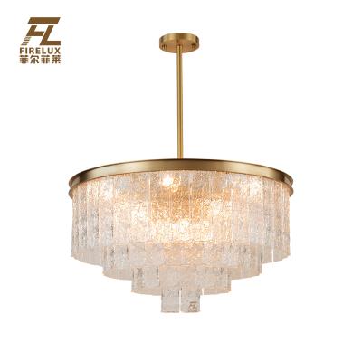 China Contemporary Aisle Small Size Art Glass Leaf Brass Copper Material Home Villa Villa Hotel Pendant Lamp for Dining Dining Room for sale