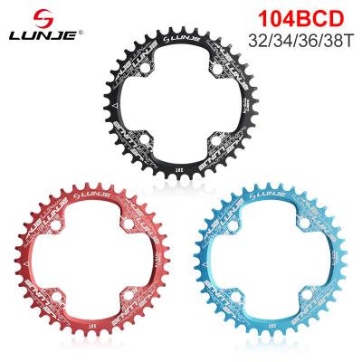 China 104BCD LUNJE Mountain Bike Chain Wheel 32/34/36/38T Aluminum Road Bicycle Crankset Ring for sale