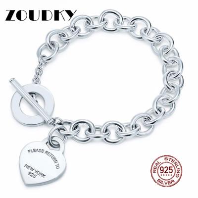 China 2021 New 100% CLASSIC Heart Shaped 925 Sterling Silver 1:1 Genuine Charm Snake Chain Bracelet Fashion Women Jewelry Gift for sale