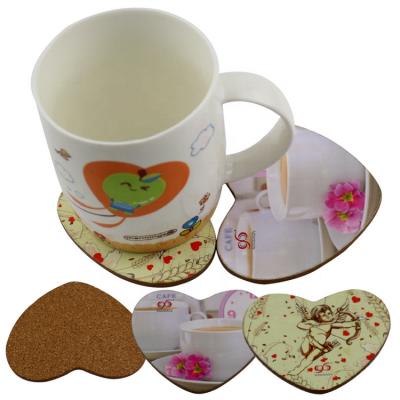 China Viable Gift Custom Cork MDF Mat Coaster Mother's Day Gift For Cup Pad With Heart Shape for sale