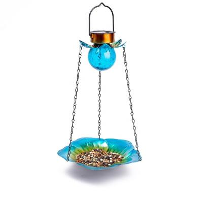 China Europe Solar Wild Outdoor Metal Bird Feeder Bird Feeder Hanging Crackle Ball Light Waterproof Yard Garden Garden Decoration for sale