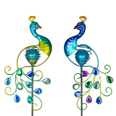 China Decorative Animal Solar Lights, 2 Pack Solar Metal Peacock Lights Stakes for Outdoor Garden Patio Yard Lawn Decorations for sale